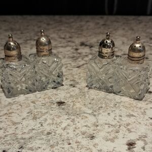 Vintage 2 Sets Of F.B. Rogers Crystal Salt and Pepper Shakers with Silverplate